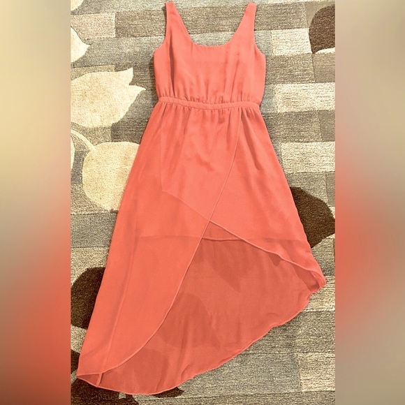 Bardot Sleeveless Asymmetric High Low Midi Dress in Tangerine Back Cut Out - Picture 1 of 8